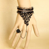 Black Retro Fashion Elegant Lace Rose Flower Female Gothic Ring Bracelet